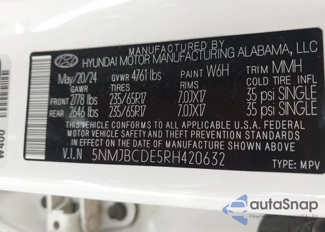 2024 Hyundai Tucson Sel from USA, damaged, VIN 5NMJBCDE5RH420632